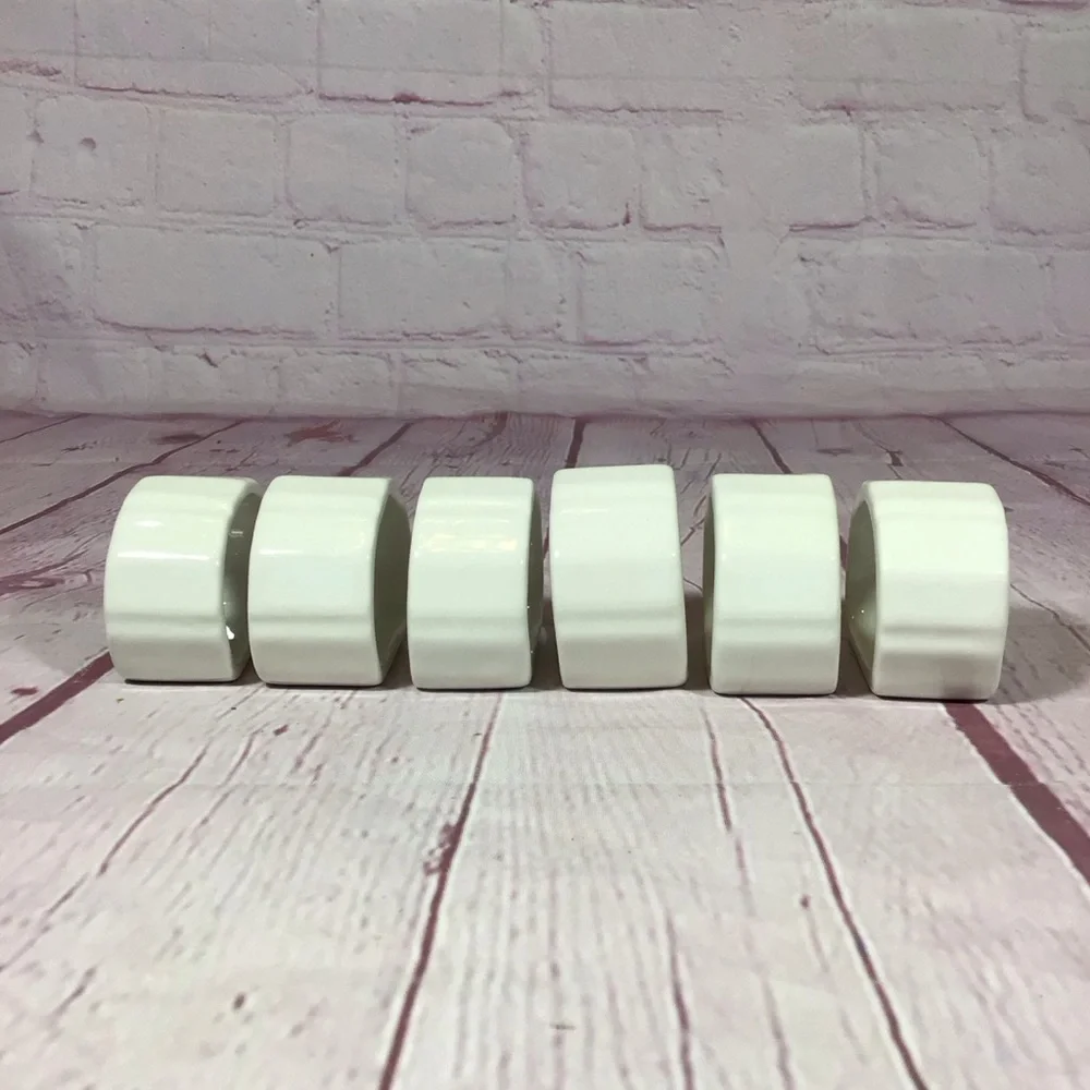 Gibson White Ceramic Napkin Rings Set of 6
